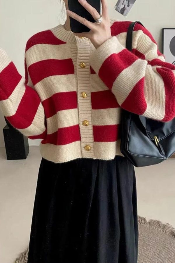 Pink Striped Knit Cardigan