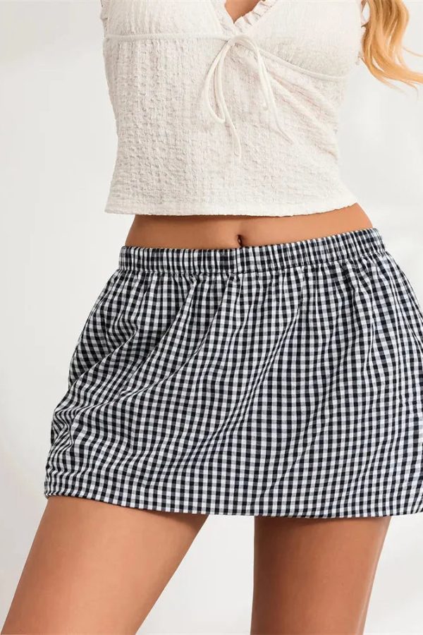 Plaid Bubble Mini Skirt