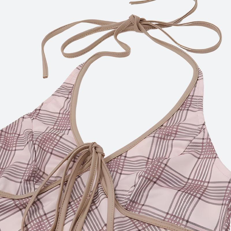 Plaid Halter Neck Pleated Mini Dress Plaid Halter Neck Pleated Mini Dress