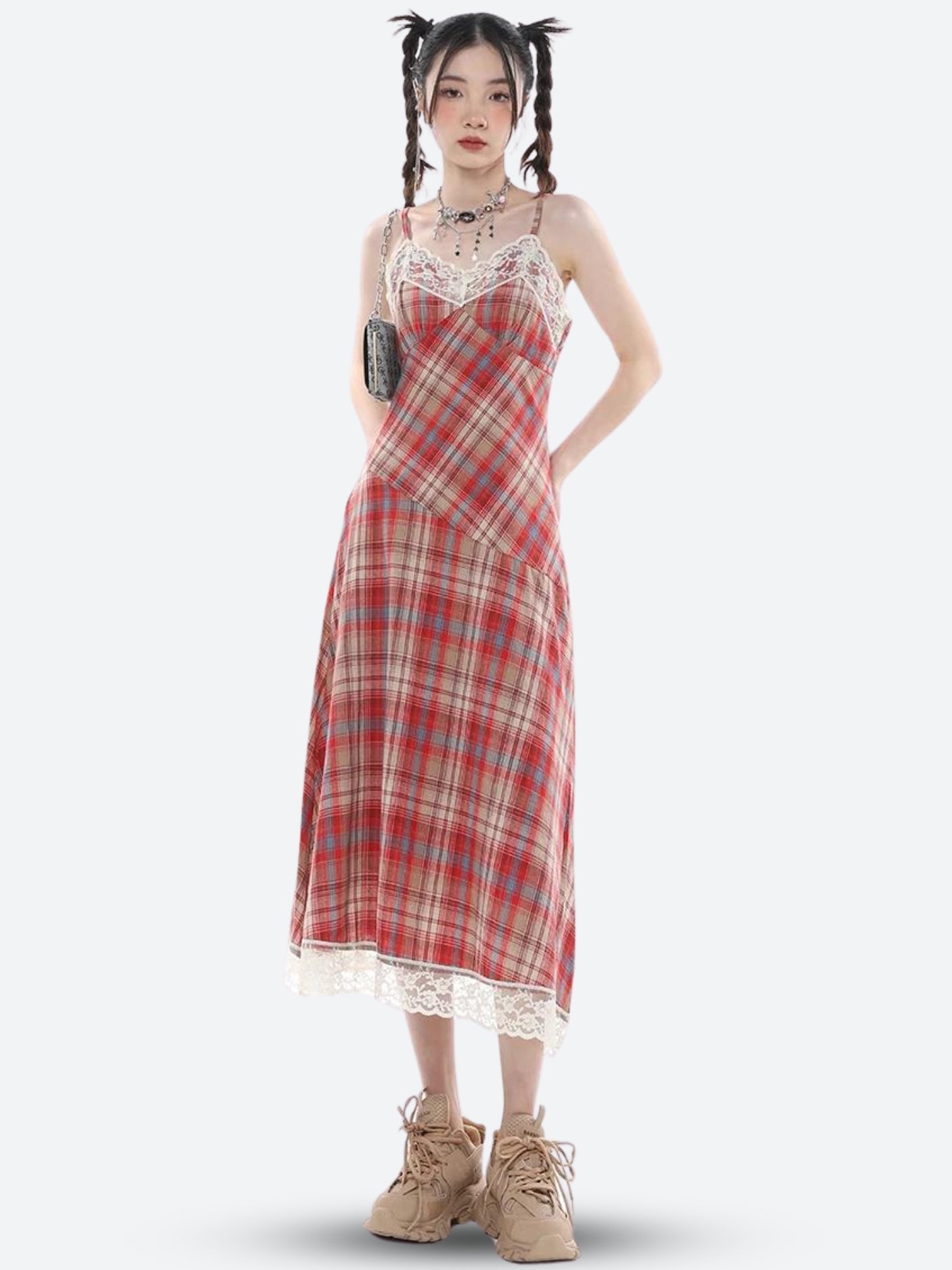 Plaid Lace Midi Dress Plaid Lace Midi Dress