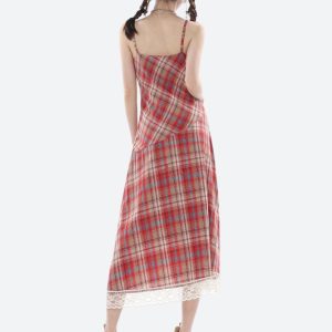 Plaid Lace Midi Dress