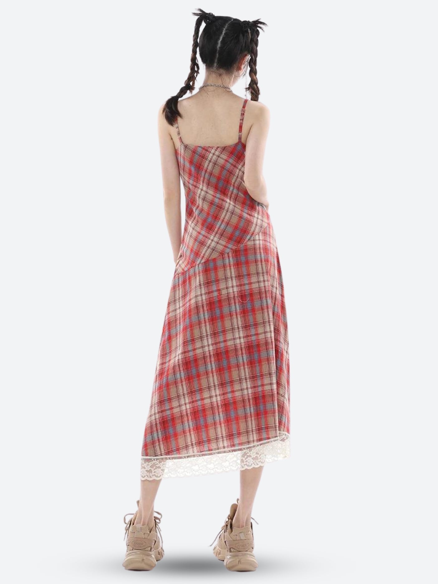 Plaid Lace Midi Dress Plaid Lace Midi Dress