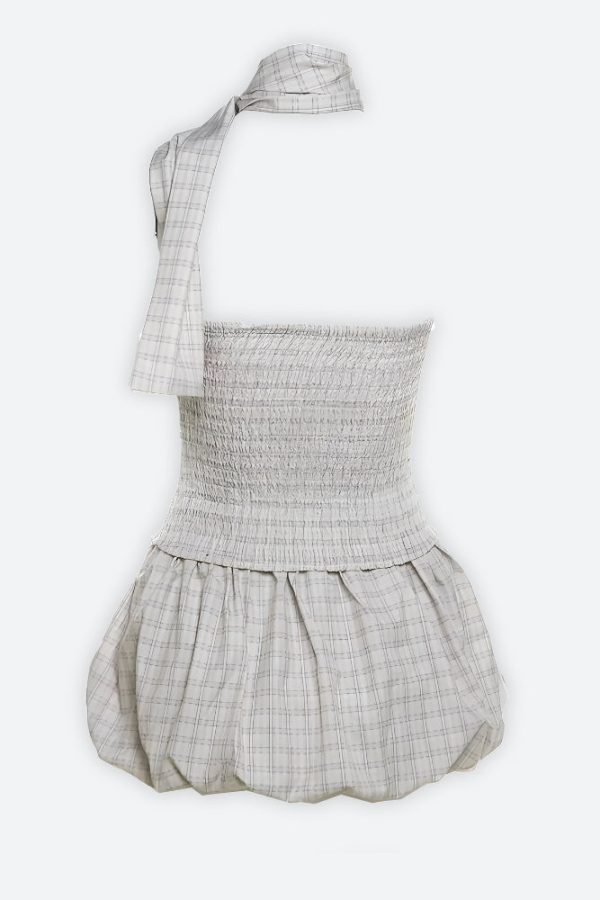 Plaid Ruched Top & Balloon Mini Skirt Two Piece Set