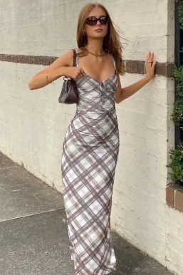 Plaid Slip Midi Dress