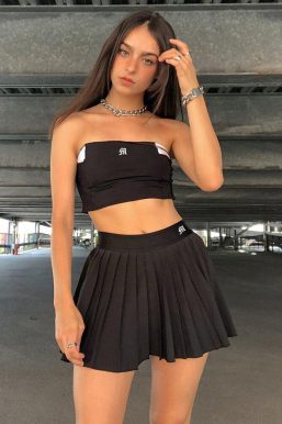 Pleated Black Mini Tennis Skirt