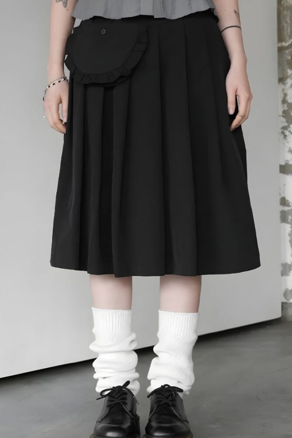 Pleated Pocket Midi Skirt
