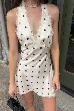 Polka Dot Lace Trim Mini Dress
