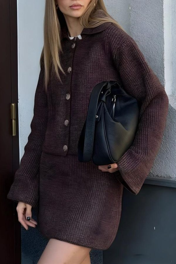 Preppy Knitted Cardigan & Mini Skirt Two Piece Set