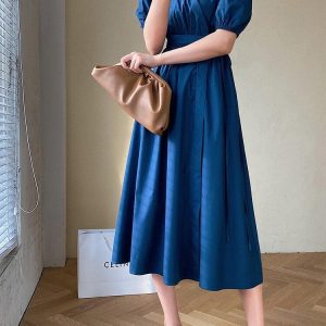 Puff Sleeve Wrap Midi Dress