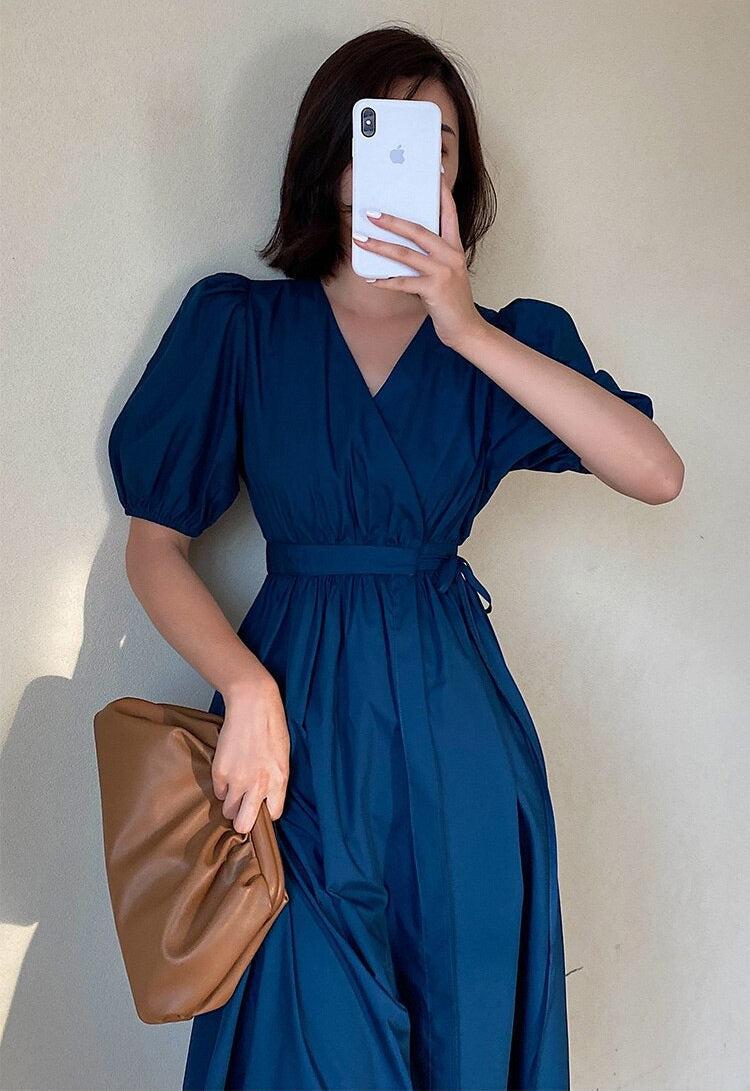 Puff Sleeve Wrap Midi Dress Puff Sleeve Wrap Midi Dress