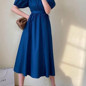 Puff Sleeve Wrap Midi Dress