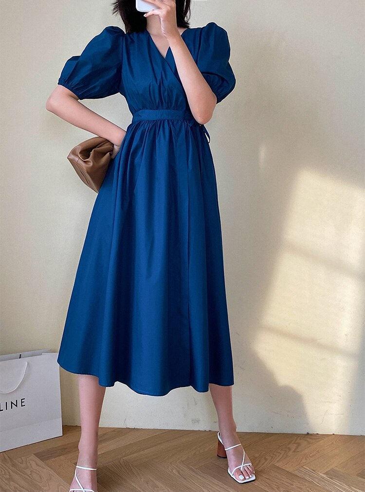 Puff Sleeve Wrap Midi Dress Puff Sleeve Wrap Midi Dress