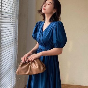 Puff Sleeve Wrap Midi Dress