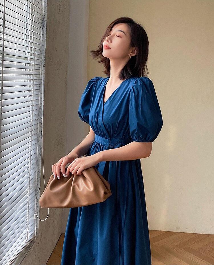 Puff Sleeve Wrap Midi Dress Puff Sleeve Wrap Midi Dress