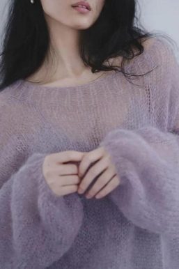 Puff Sleeved Mesh Knit Sweater