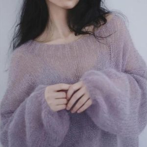 Puff Sleeved Mesh Knit Sweater