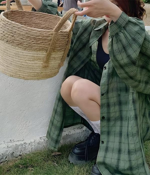 Puff Sleeved Plaid Shirt