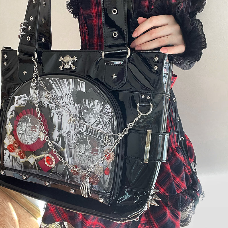 Punk Clear Doll Shoulder Bag Metal Skull Chain Lolita Totes
