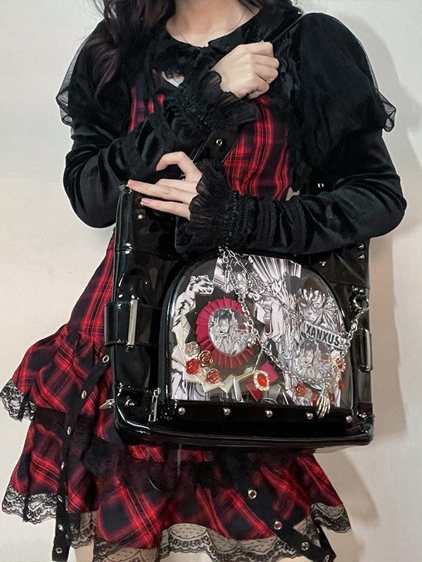 Punk Clear Doll Shoulder Bag Metal Skull Chain Lolita Totes