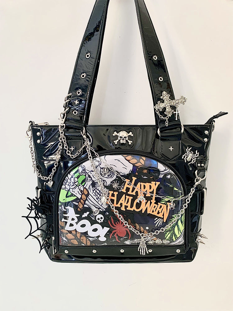 Punk Clear Doll Shoulder Bag Metal Skull Chain Lolita Totes