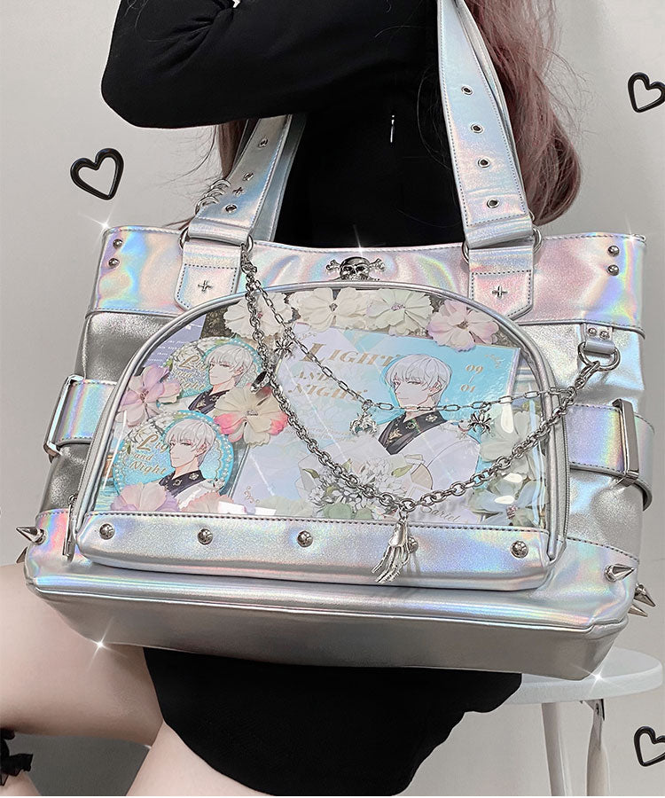 Punk Clear Doll Shoulder Bag Metal Skull Chain Lolita Totes