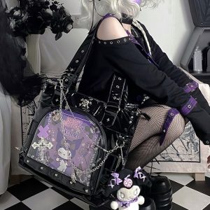 Punk Clear Doll Shoulder Bag Metal Skull Chain Lolita Totes