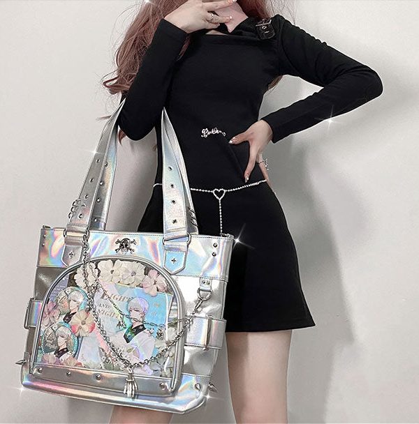 Punk Clear Doll Shoulder Bag Metal Skull Chain Lolita Totes