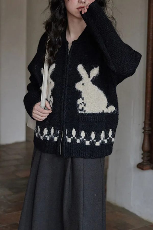 Rabbit Knitted Zip Cardigan