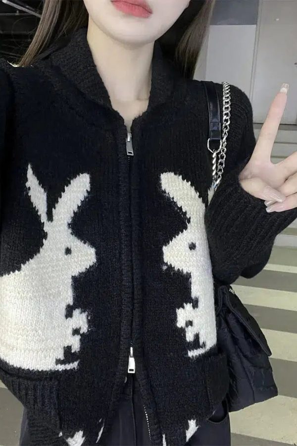 Rabbit Knitted Zip Cardigan