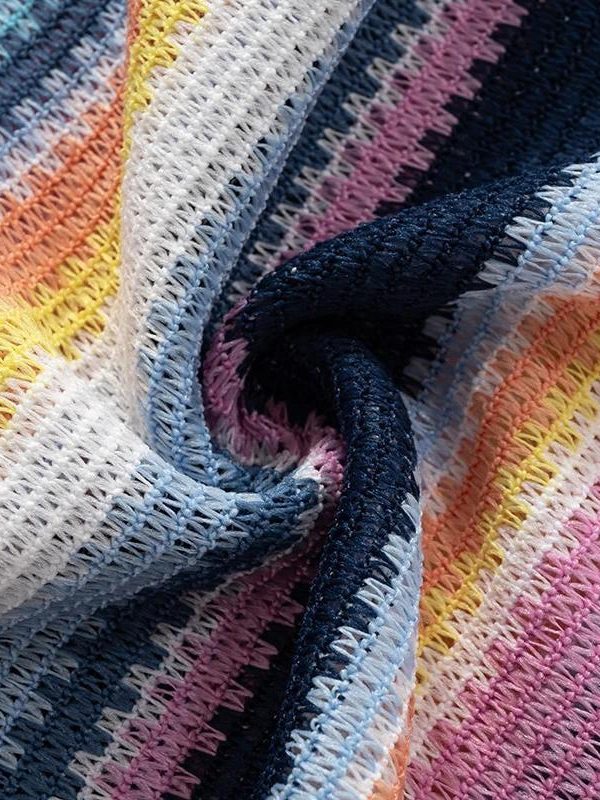 Rainbow Off Shoulder Knitted Mini Dress