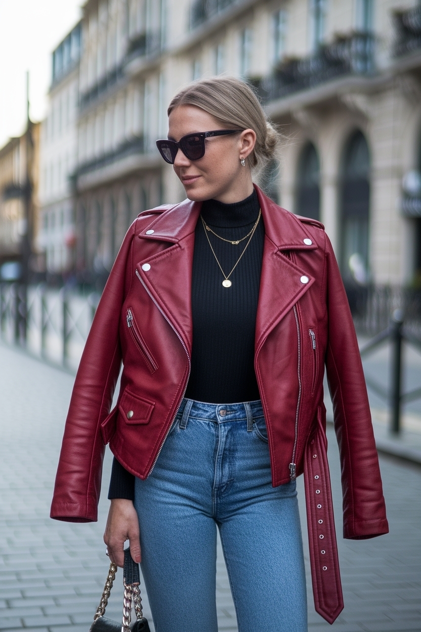 Red Leather Jacket Outfit Aesthetic: Standout Statement outfit idea