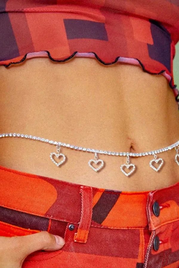 Rhinestone Belly Chain with Heart Pendant