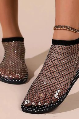 Rhinestone Fishnet Ballerina Flats