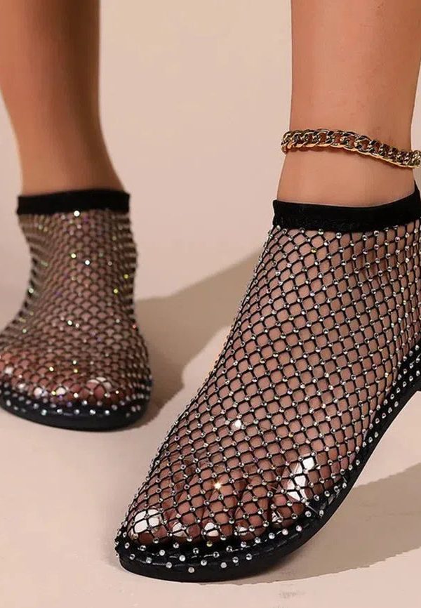 Rhinestone Fishnet Ballerina Flats