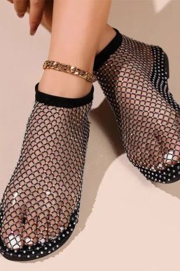 Rhinestone Fishnet Ballerina Flats