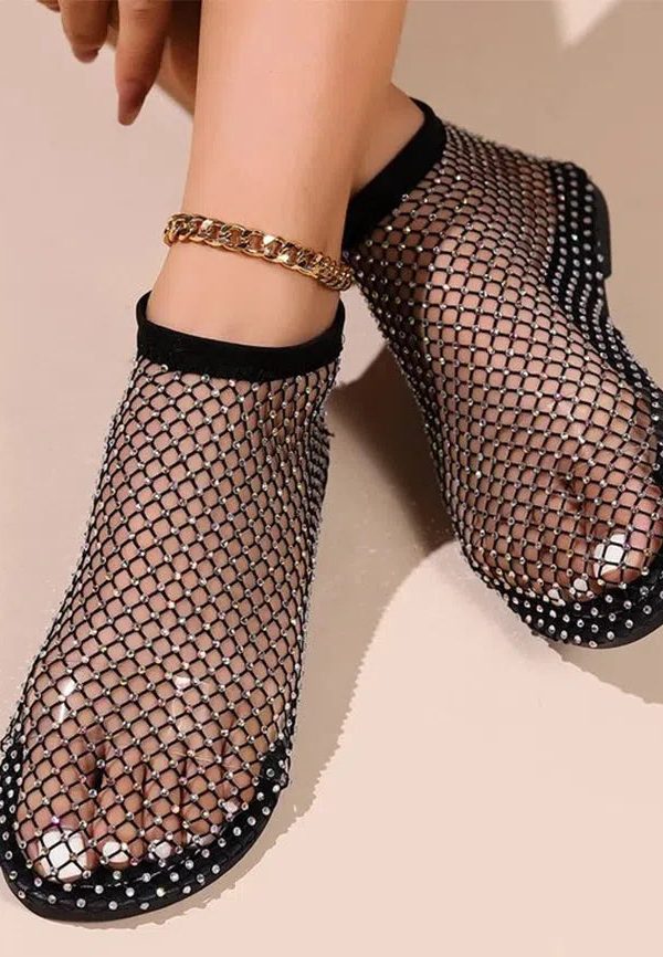 Rhinestone Fishnet Ballerina Flats