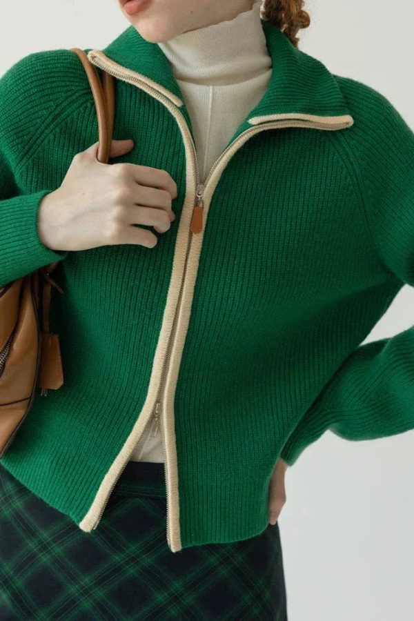 Ribbed Double Zip-Up Cardigan