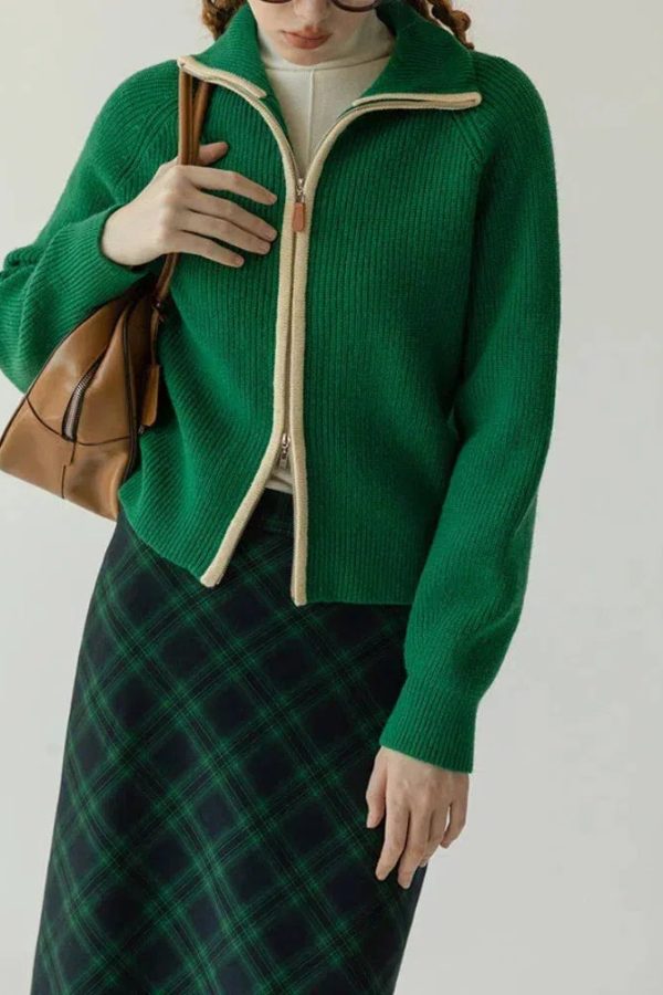 Ribbed Double Zip-Up Cardigan