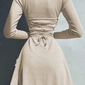 Ribbed Lace Up Mini Dress