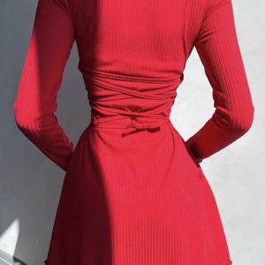 Ribbed Lace Up Mini Dress