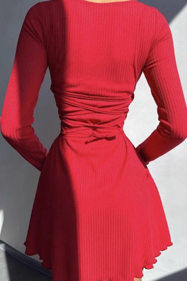 Ribbed Lace Up Mini Dress