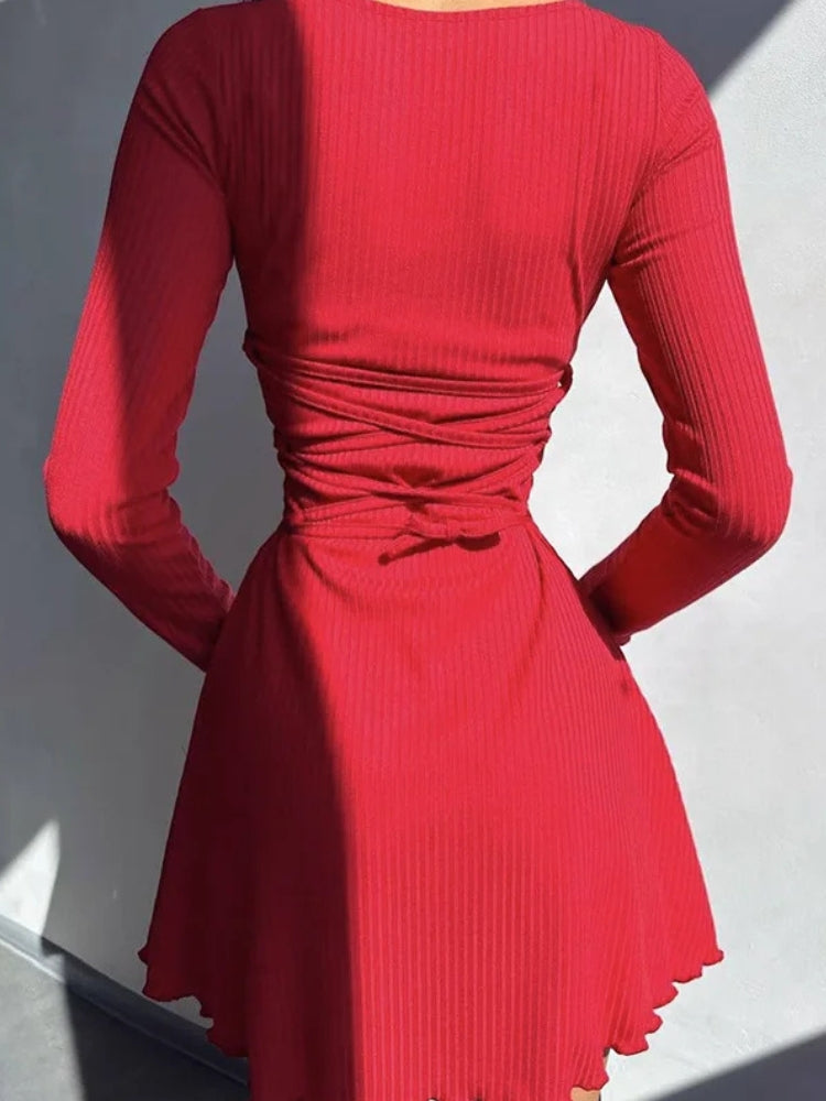 Ribbed Lace Up Mini Dress Ribbed Lace Up Mini Dress
