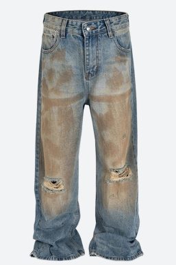 Ripped Wide Leg Denim Jeans