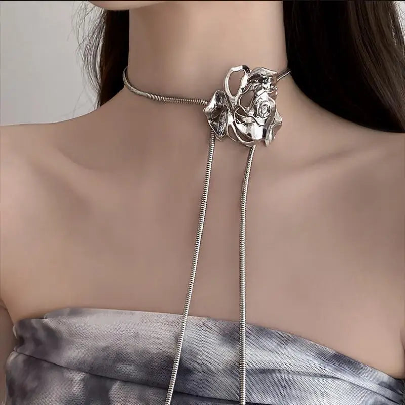 Rose Bolo Lariat Necklace
