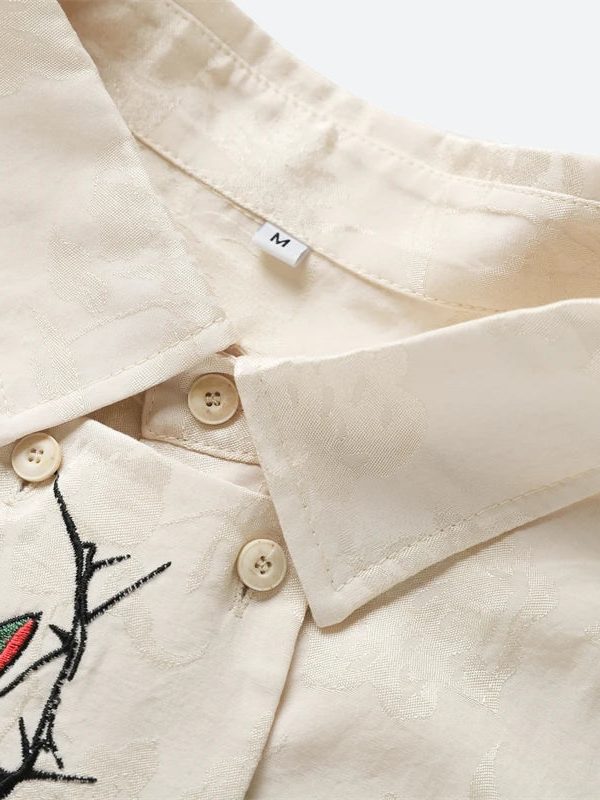 Rose Embroidery Tie Shirt