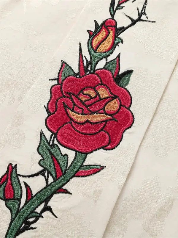 Rose Embroidery Tie Shirt