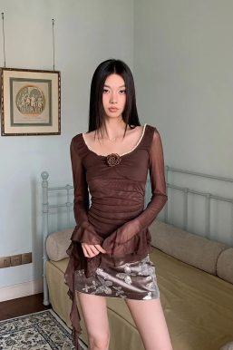 Rose Mesh Ruffled Top