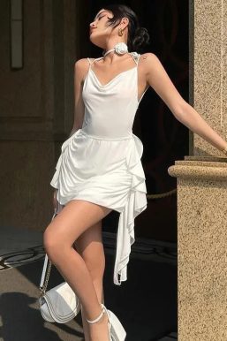 Rose Neck Tie Mini Dress