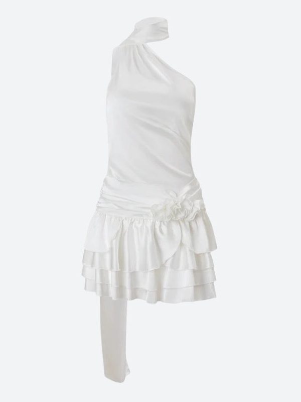 Rose Satin Backless Mini Dress