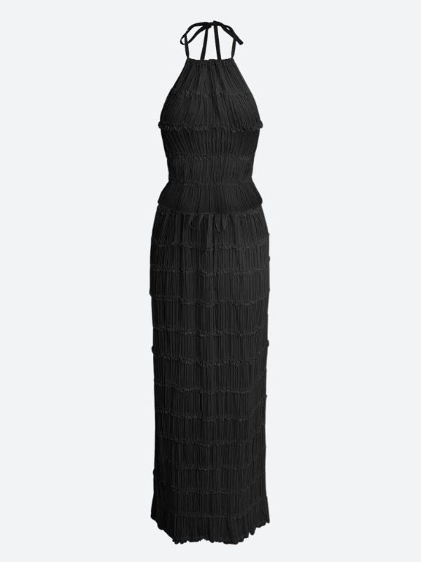 Ruched Backless Top & Maxi Skirt Two Piece Set